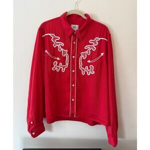 BDG Red Western Embroidered Snap Shirt – Size L